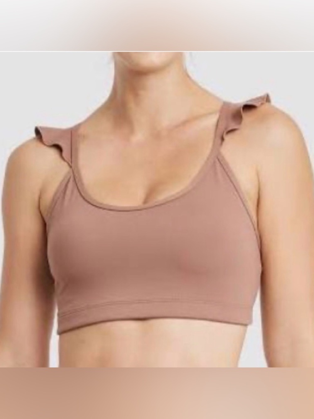JoyLab Women's Ruffled Sports Bra Dark Caramel Color With Padding Size Medium